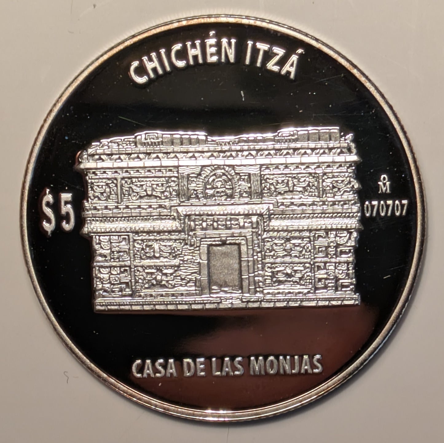 MEXICO, Mexico ~ Chichén Itzá Serie ~ Casa De Las Monjas (The Nunnery) ~ 5 Pesos ~ Non-Circulating ~ Proof ~ Seven Wonders of the World commemorative ~ KM-945