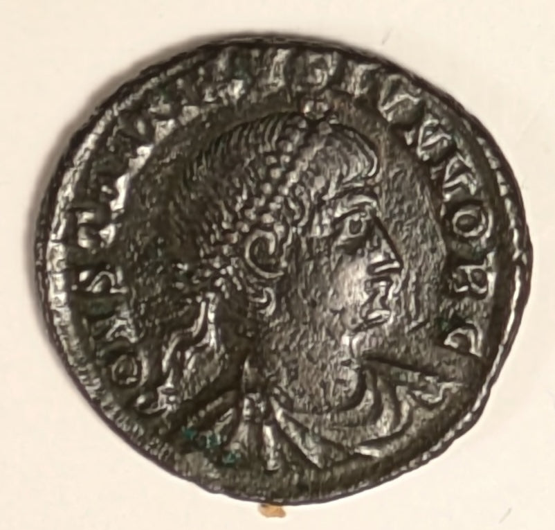 ROME, Constantine II ~ 337-340 ~ Æ4 (2.49g) of Cyzicus ~ Bust right ~ 2 soldiers stg., either side of 1 standard, SMKA in ex, glor iaexer citvs around ~ RIC-27. LRBC-1275 ~ Nice glossy VF