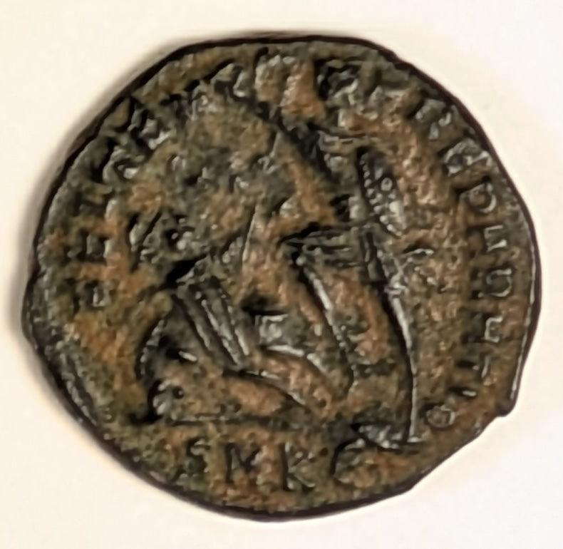 ROME, Constantius II ~ 337-361 ~ Æ 1/2 Centenionalis (2.46g) Cyzicus ~ Bust right,dn constanivs pf avg ~ Soldier adv. left, spearing fallen horseman, SMKΕ in ex, fel temp reparatio ~ RIC-VIII, 104 ~ VF