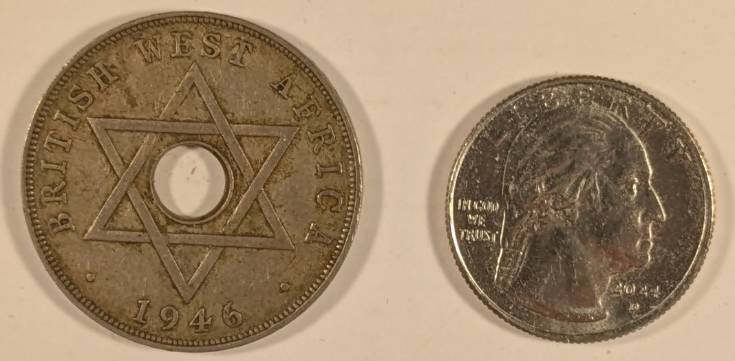 BRITISH WEST AFRICA, George VI ~ 1946-SA ~ Penny ~ Struck at the South African mint in Pretoria. This is the rarest of all regular BWA pennies ~ Y-24, KM-19 ~ Toned VF