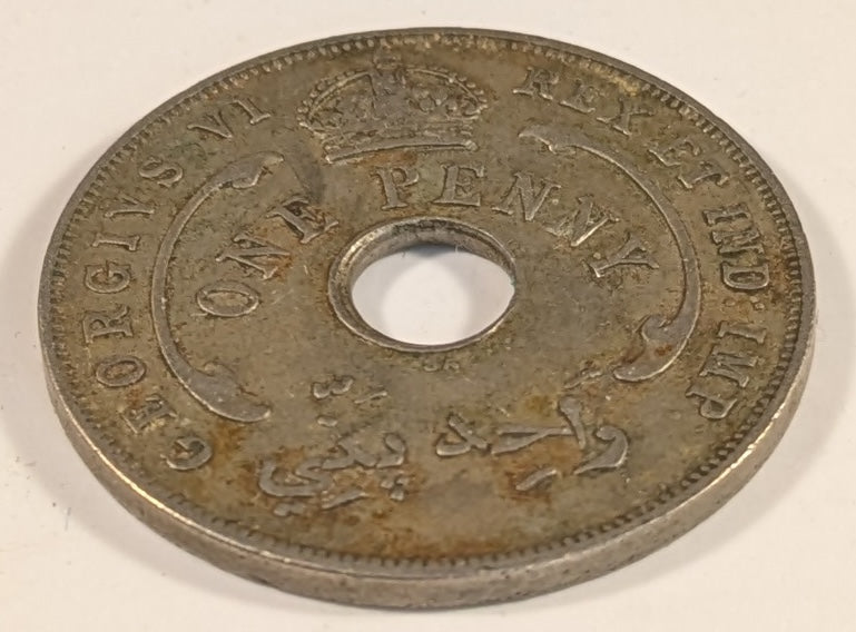 BRITISH WEST AFRICA, George VI ~ 1946-SA ~ Penny ~ Struck at the South African mint in Pretoria. This is the rarest of all regular BWA pennies ~ Y-24, KM-19 ~ Toned VF