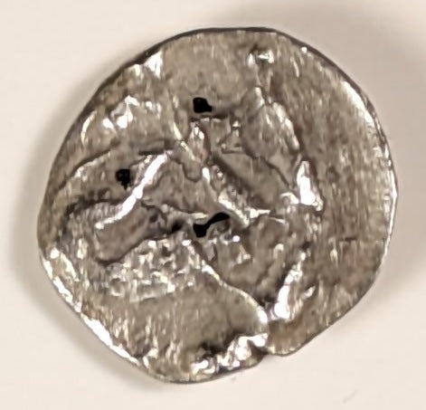 CALABRIA, Tarentum ~ 302-228 BC ~ Silver Diobol (.75g) (or Obol) ~ Head of Athena right, wearing crested helmet ~ Hercules standing right, strangling Nemean Lion. ~ As Vlasto-1316 ~ F, some oxidation