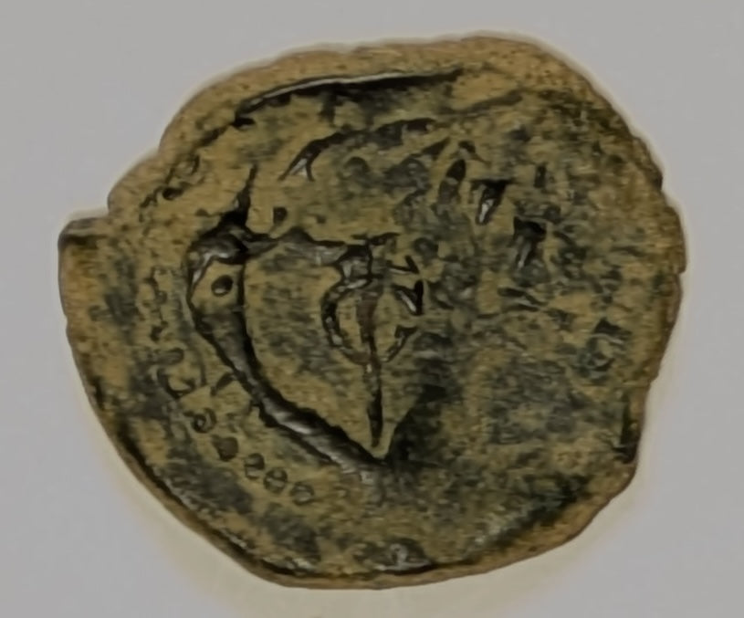 JUDAEA, Alexander Jannaeus ~ 104-76 BC ~ Æ Prutah (1.76g) ~ Legend in wreath, YEHONATAN THE HIGH PRIEST & THE COUNCIL OF THE JEWS ~ Double Cornucopia overstruck over legend ~ As H-1149 ~ F-VF