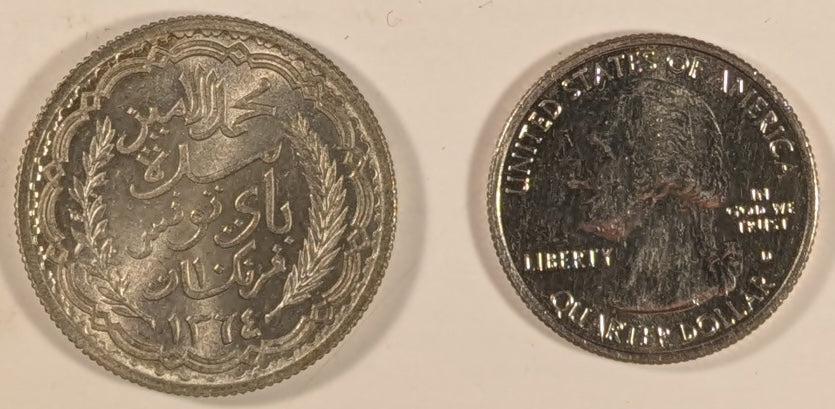 TUNISIA, French Protectorate with Muh’d ~ al-Amin Bey. 1364/1944 ~ 10 Francs ~ Rare two year type ~ Y-55a, KM-269, Lec-341 ~ Ch. BU, lightly toned