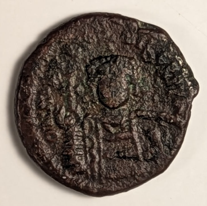 BYZANTINE, Maurice Tiberius ~ 582-602 (Year 3 584-5) ~ Æ Half Follis (5.98g) ~ Crowned cuirassed facing bust ~ Large K, ANNO III, KYZ in ex. Cyzicus mint. Ex CNG XIX, Lot 241 (Feb. 1992). Scarce ~ SB-520, MIB-89D ~ aVF