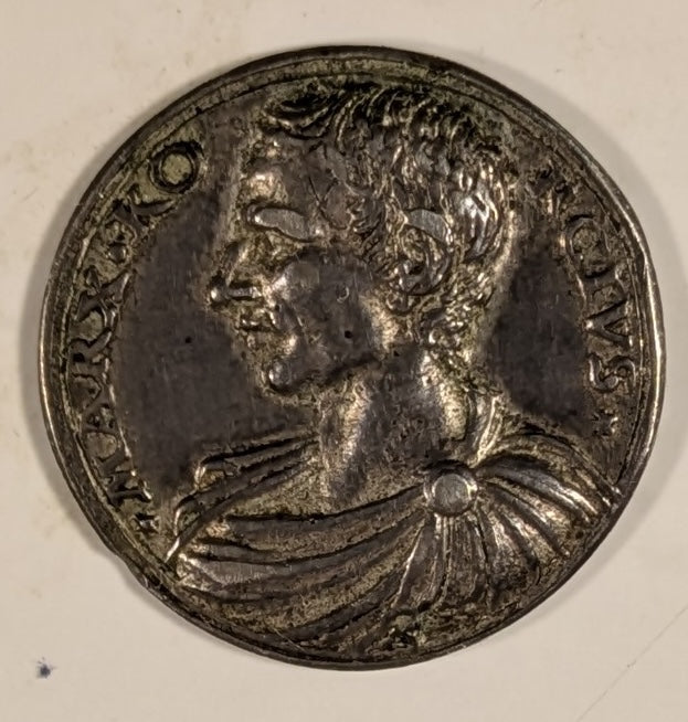 BOHEMIA, Death of Marcus Curtius ~ 1535 (362 BC) ~ 24mm Silver Medal by Concz Welcz (4.07g) ~ Draped bust of Curtius left ~ Curtius on horseback left, about to leap into chasm in the Roman Forum. ~ Katz-216 ~ Gd VF, toned