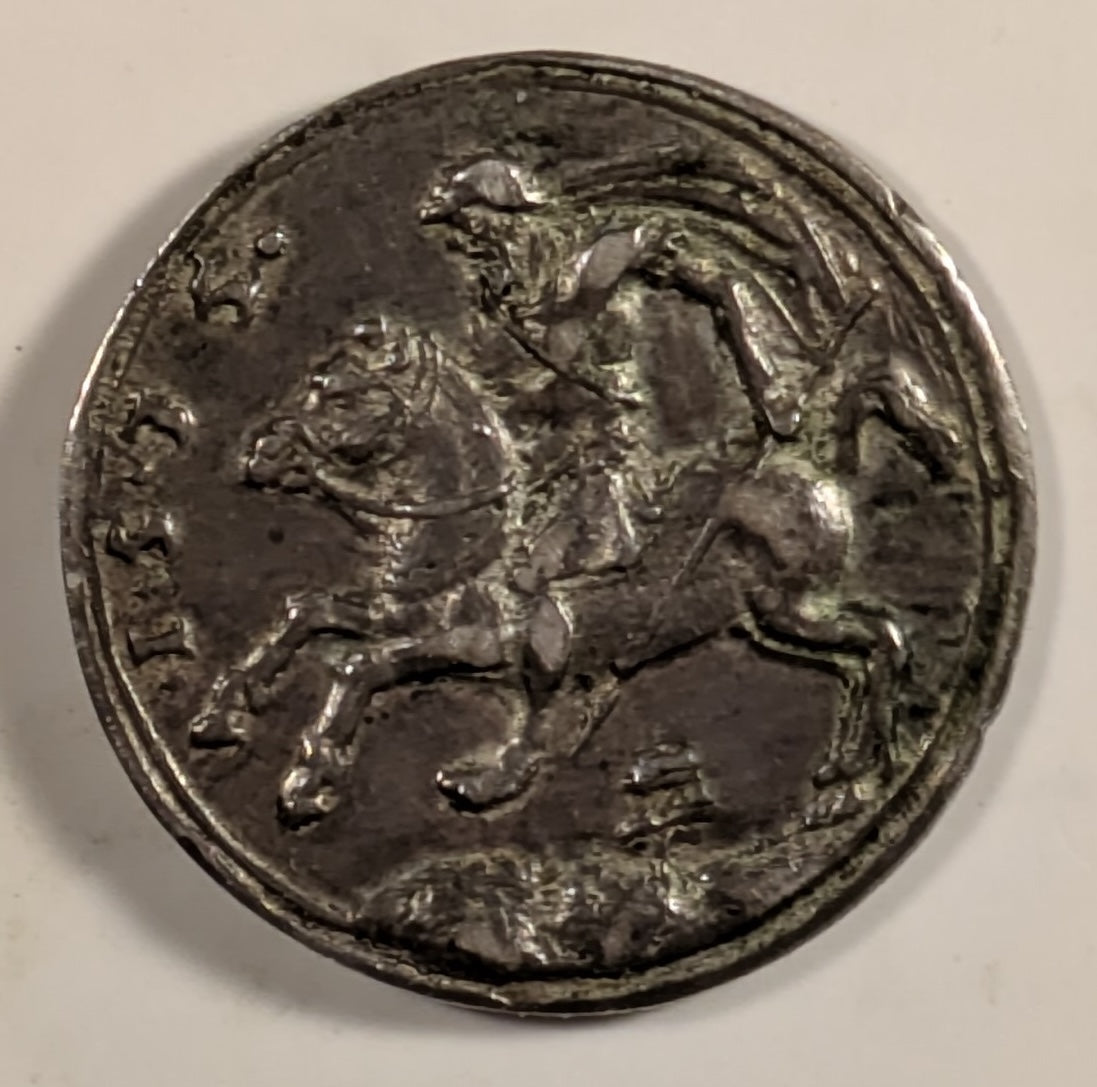 BOHEMIA, Death of Marcus Curtius ~ 1535 (362 BC) ~ 24mm Silver Medal by Concz Welcz (4.07g) ~ Draped bust of Curtius left ~ Curtius on horseback left, about to leap into chasm in the Roman Forum. ~ Katz-216 ~ Gd VF, toned