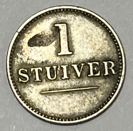 CURACAO, Jerushun + Co. ~ ND c. 1880 ~ 1 Stuiver token ~ Scholten-1408, KM-TN-1, Rulav Cur-5, light stain