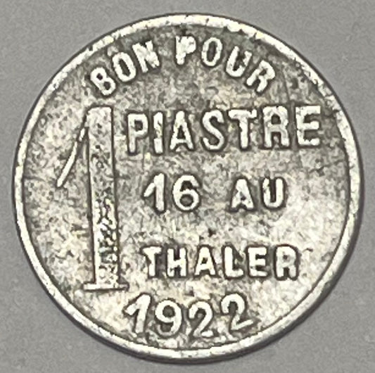 ETHIOPIA, 1922 ~ 1 Piastre, 1/16 Thaler ~ Dire-Dacua ~ Gill-TK2, KM-TN1 ~ 22mm .76? aluminum