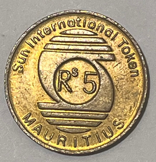 MAURITIUS, ND ~ 5 Rupee token AE26 ~ Sun International ~ Palm tree, sail boat ~ TC-253250 (2R), TC-180809 (10R), 5 Rupee unlisted