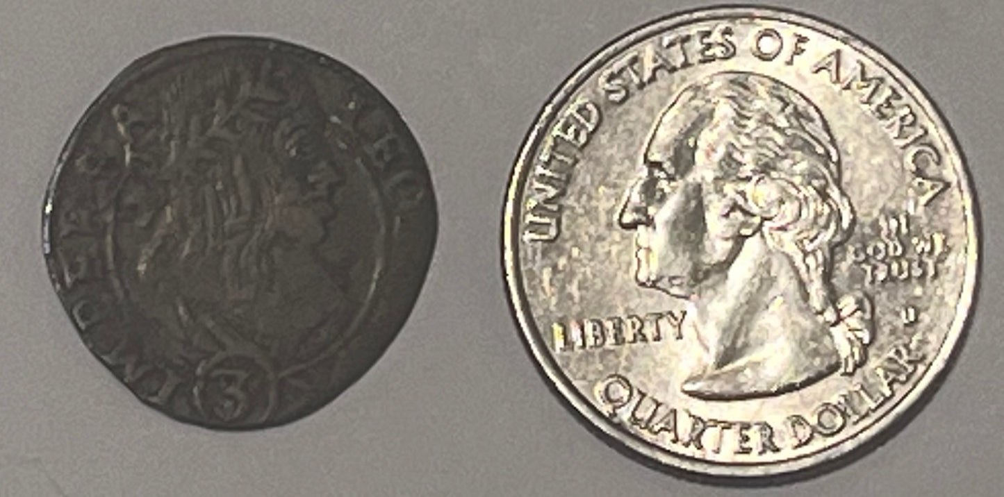 BOHEMIA, Leopold the Hogmouth ~ 1662 ~ 3 Kreuzer of Kuttenberg ~ His bust right ~ Double-headed eagle, lion on breast, hand holding anvil at bottom, =mm = Georg Hackl ~ Diet-856, Her-1478, KM-487 ~ Fine