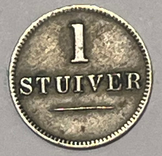 CURACAO, J.J. Naer Co. ~ c. 1880 ~ 1 Stuiver token ~ "JJN" ~ "1 Stuiver" ~ Sch-1409, KM-Tn-2, Rul Cur ~ GVF