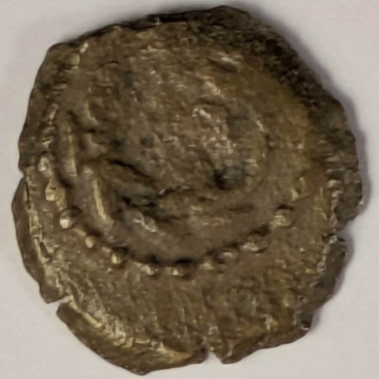 JUDAEA, Herod Archelaus ~ 4 BC - 6 AD ~ AE Prutah (1.46g) ~ Prow of Galley left H (PW) ~ (EON) in wreath ~ H-1197 ~ G-VG