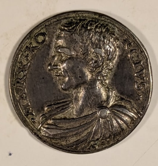 BOHEMIA, Death of Marcus Curtius ~ 1535 (362 BC) ~ 24mm Silver Medal by Concz Welcz (4.07g) ~ Draped bust of Curtius left ~ Curtius on horseback left, about to leap into chasm in the Roman Forum. ~ Katz-216 ~ Gd VF, toned