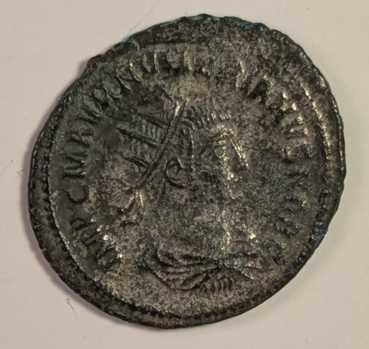 ROME, Numerian as Caesar 282-283 ~ 283-284 (283) ~ Bi Antoninianus (3.53g) ~ IMP CM AVR NVMERIANVS NOB C Radiate draped bust right. Antioch mint ~ VIRTVS AVGGG Figure on right present Victory to figure on left, star above XXI in ex, Z above ~ SR-1222