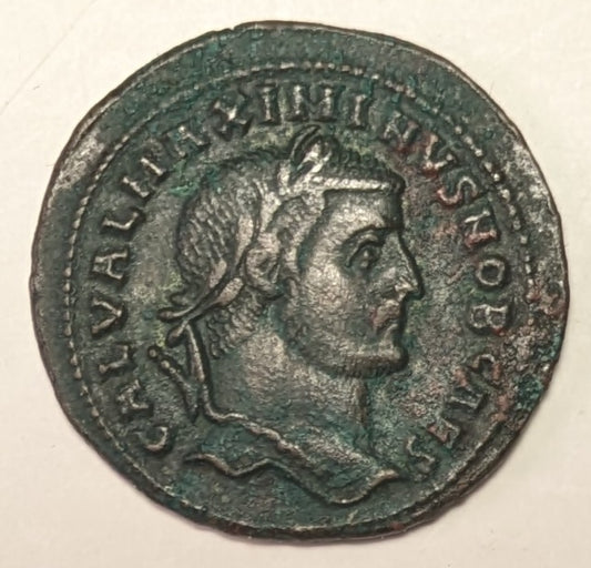 ROME, Maximinus II ~ 309-313 AD (Early 307) ~ Æ Follis (8.96g) Cyzicus ~ Laureate bust right ~ GENIO AVGG ET CAESARVM  NN Genius pouring libation from patera, KΓ in ex, star in r. field ~ RIC-VI, 26a, SR-14716 ~ VF, brown-green patina