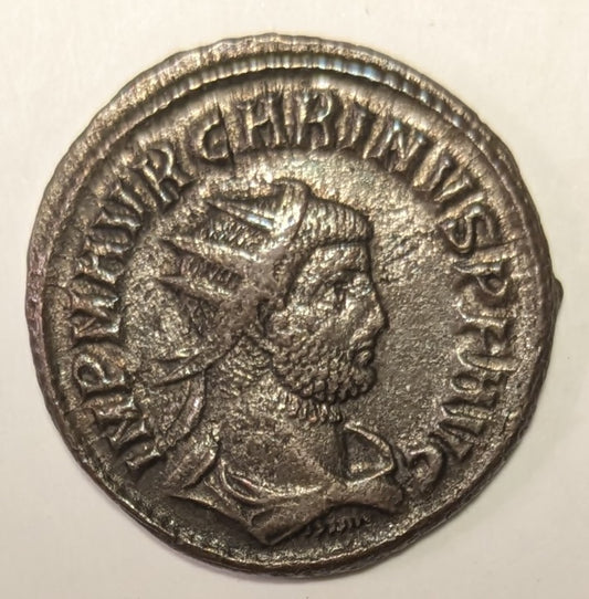 ROME, Carinus, as Augustus  ~ 283-285 AD (284) ~ Silvered Antoninianus (4.14g, 21 mm) ~ Radiate bust right IMP M AVR CARINVS PF AVG. Cyzicus mint ~ Carinus in receiving Victory on globe from Jupiter CLEMENTIA TEMP, Γ twixt, XXI in ex ~ SR-12342, RIC-